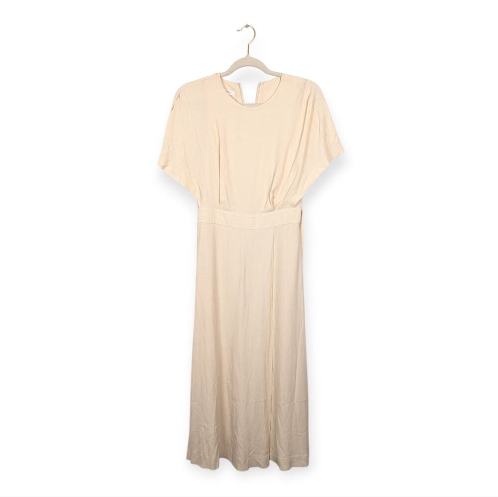 Equipment Cream Chemelle Belted Jewel Neck Midi Dress